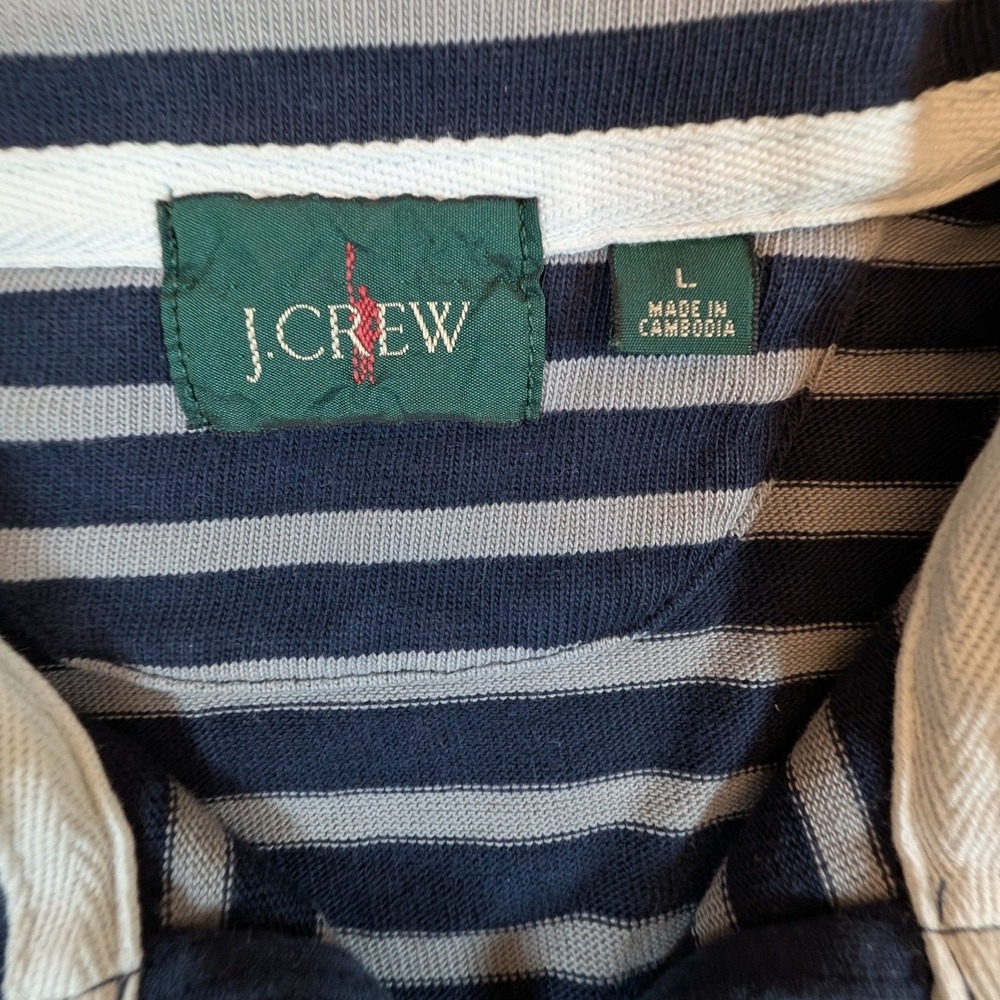 J. Crew Rugby Quarter-Zip Pullover Men Large Striped Long Sleeve Elbow Patches - Picture 6 of 9